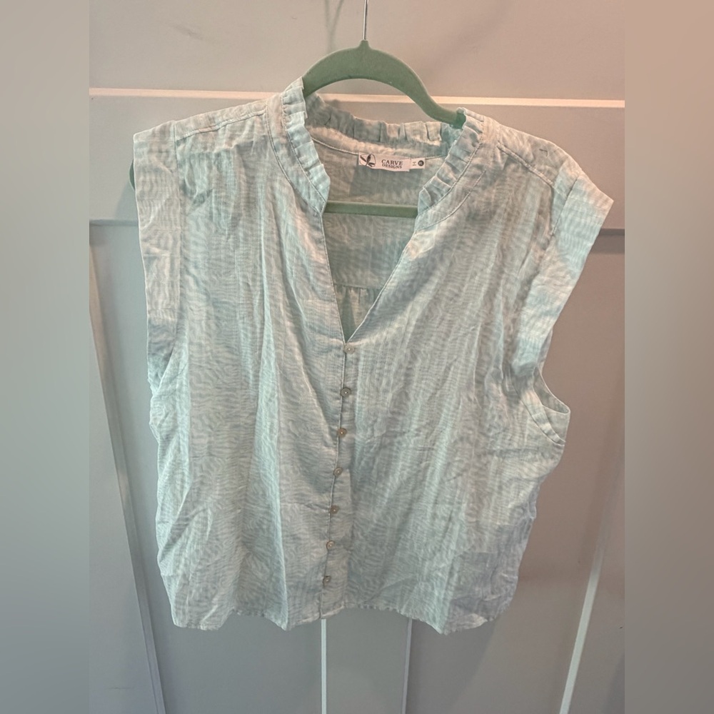 Carve Designs XL Gauze Cotton Top Button Front Blue Sleeveless Blouse